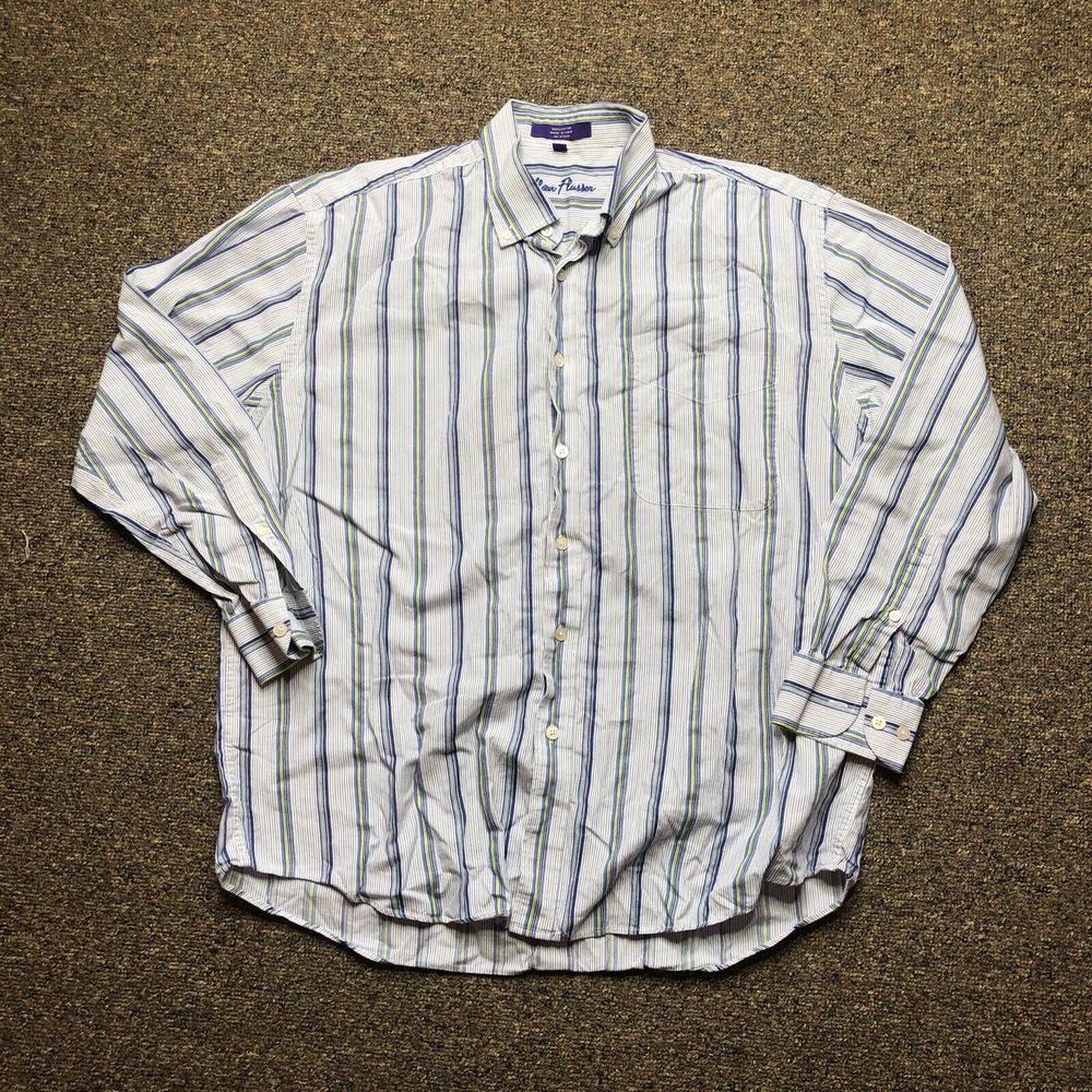 Alan Flusser Button Down Shirt Mens Large Long Sleeve Active Fit Casual